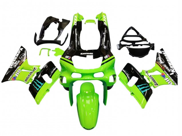 Kawasaki ZZR600 Motorrad Verkleidung 1998-2003 - Grun Glanzendes Schwarz Blau Monster Elf Touch4 Bridgestone