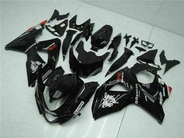Suzuki GSXR 1000 Motorrad Verkleidung 2009-2016 - Glanzendes Schwarz Rot Leuchtfeuer Motul
