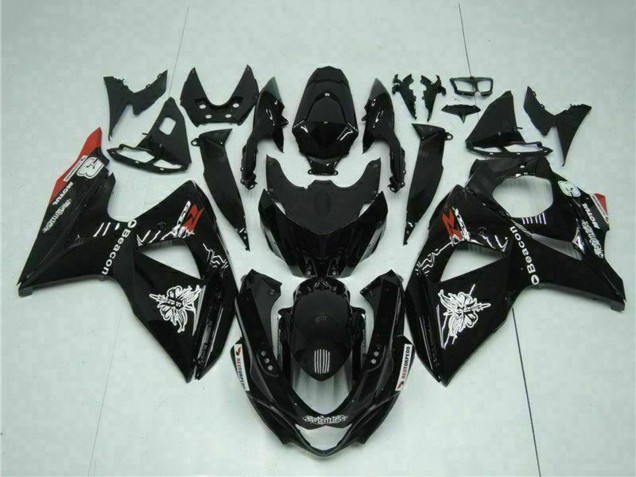 Suzuki GSXR 1000 Motorrad Verkleidung 2009-2016 - Glanzendes Schwarz Rot Leuchtfeuer Motul