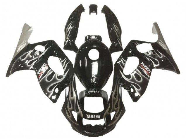 Yamaha YZF600R Thundercat Motorrad Verkleidung 1996-2007 - Glanzendes Schwarz Silber Flamme