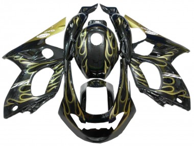 Yamaha YZF600R Thundercat Motorrad Verkleidung 1996-2007 - Schwarz mit Gold Flamme