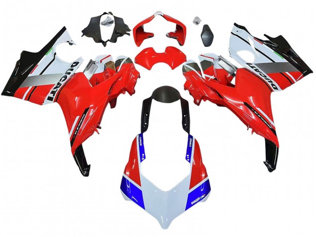 Ducati Panigale V4 V4S Motorrad Verkleidung 2018-2019 - Weiss Silber Rot Glanzendes Schwarz