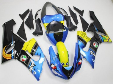 Kawasaki ZX6R Motorrad Verkleidung 2005-2006 - Blau Gelb Schwarz Hai
