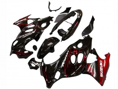 Suzuki GSX600F/GSX750F Motorrad Verkleidung 2004-2006 - Glanzendes Schwarz Rot Flamme