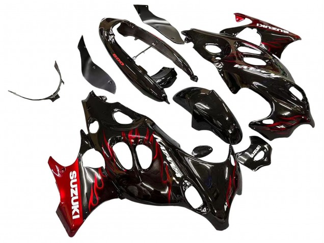 Suzuki GSX600F/GSX750F Motorrad Verkleidung 2004-2006 - Glanzendes Schwarz Rot Flamme