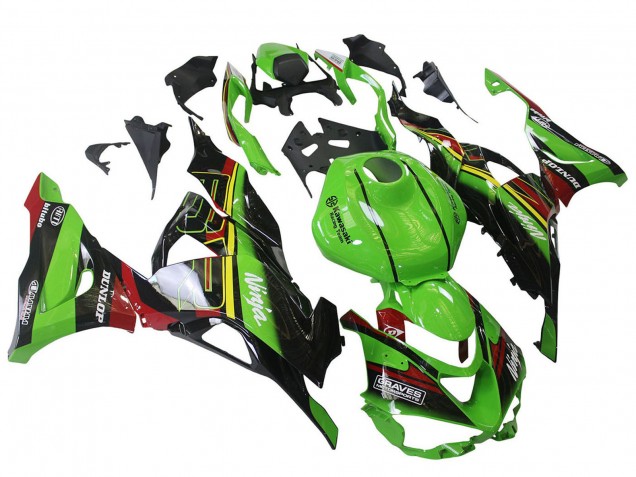 Kawasaki ZX6R Motorrad Verkleidung 2023-2025 - Grun Schwarz Rot Gelb Dunlop