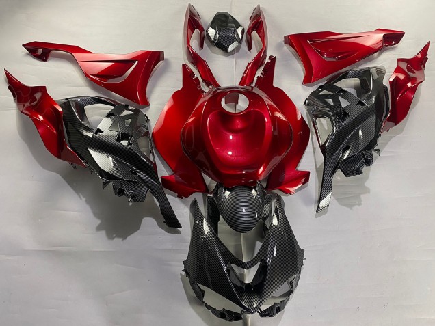 Kawasaki ZX6R Motorrad Verkleidung 2023-2025 - Rot Carbonfaser