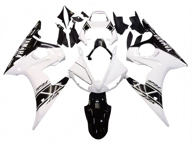 Yamaha YZF R6S Motorrad Verkleidung 2006-2009 - Weiss Glanzendes Schwarz
