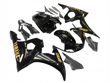 Yamaha YZF R6S Motorrad Verkleidung 2006-2009 - Glanzendes Schwarz Gold Aufkleber