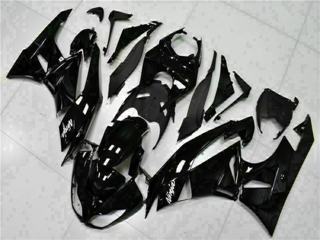 Kawasaki ZX6R Motorrad Verkleidung 2009-2012 - Glanzendes Schwarz Weiss Ninja