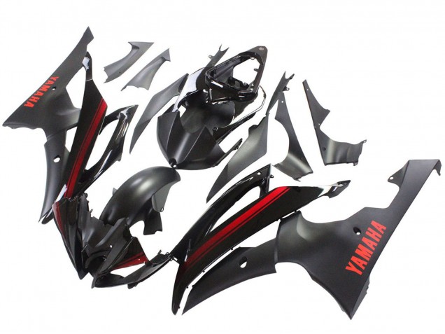 Yamaha YZF 600 R6 Motorrad Verkleidung 2008-2016 - Glanzendes Schwarz Matt Schwarz Rot Streifen