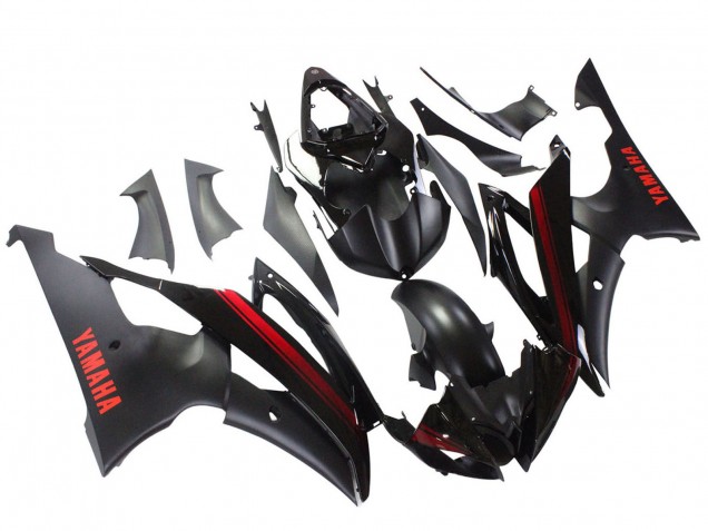 Yamaha YZF 600 R6 Motorrad Verkleidung 2008-2016 - Glanzendes Schwarz Matt Schwarz Rot Streifen