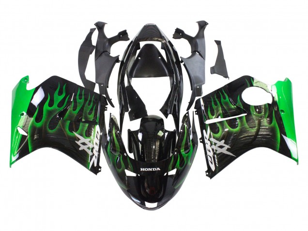 Honda CBR1100XX Blackbird Motorrad Verkleidung 1996-2007 - Glanzendes Schwarz Grun Flamme