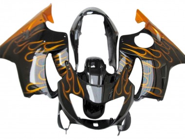 Honda CBR600 F4 Motorrad Verkleidung 1999-2000 - Glanzendes Schwarz Gold Flamme