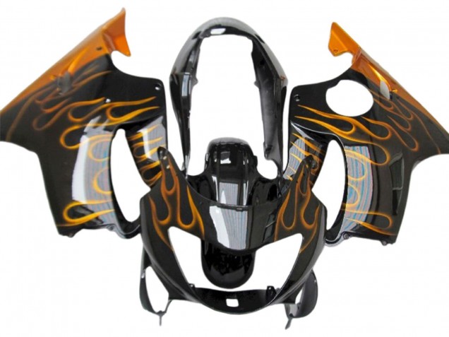 Honda CBR600 F4 Motorrad Verkleidung 1999-2000 - Glanzendes Schwarz Gold Flamme