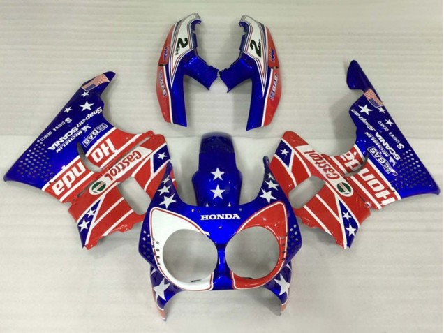 Honda CBR900RR 893 Motorrad Verkleidung 1992-1993 - Weiss Rot Blau Stern Castrol