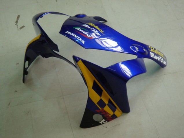 Honda CBR900RR 954 Motorrad Verkleidung 2002-2003 - Blau Gelb Glanzendes Schwarz Telefonica MoviStar Castrol