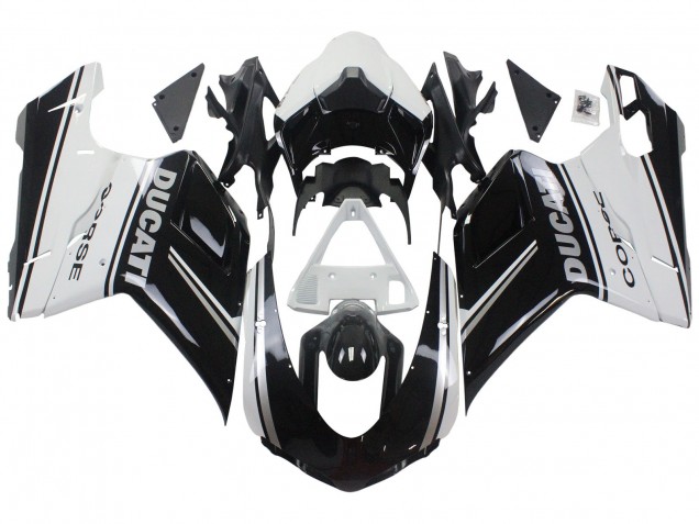 Ducati 848/1098/1198 Motorrad Verkleidung 2007-2014 - Weiss Glanzendes Schwarz Corse