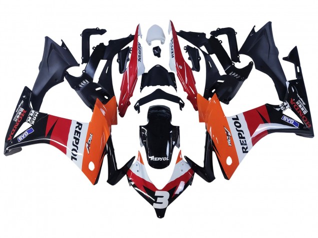 Honda CBR500R Motorrad Verkleidung 2013-2015 - Orange Weiss Rot Glanzendes Schwarz Repsol 3