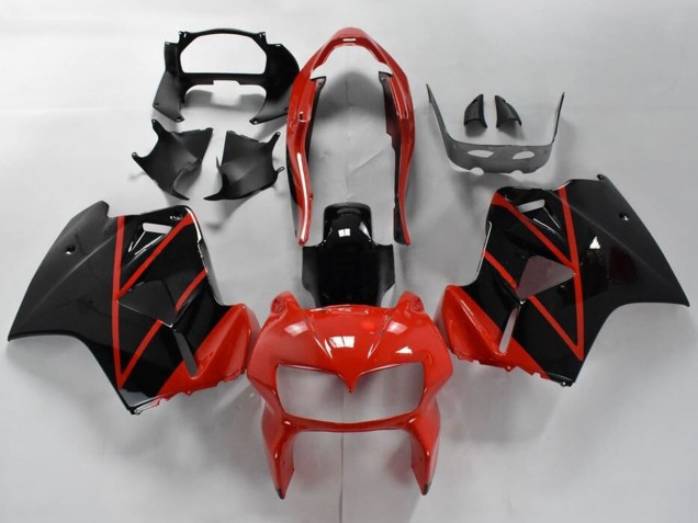 Honda VFR 800 Motorrad Verkleidung 1998-2001 - Rot Glanzendes Schwarz Streifen