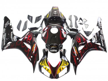 Honda CBR1000RR Motorrad Verkleidung 2006-2007 - Glanzendes Schwarz Gelb Rot Flamme