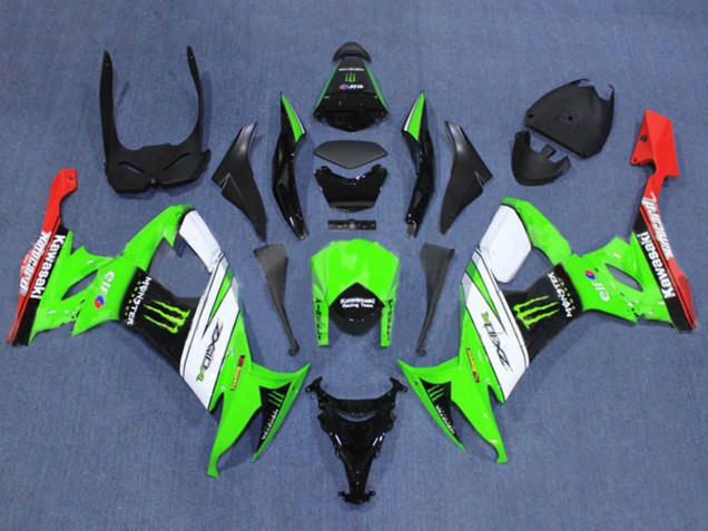 Kawasaki ZX10R Motorrad Verkleidung 2008-2010 - Grun Weiss Rot Schwarz Monster