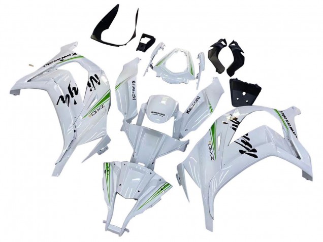 Kawasaki ZX10R Motorrad Verkleidung 2011-2015 - Weiss Grun Streifen Schwarz Ninja