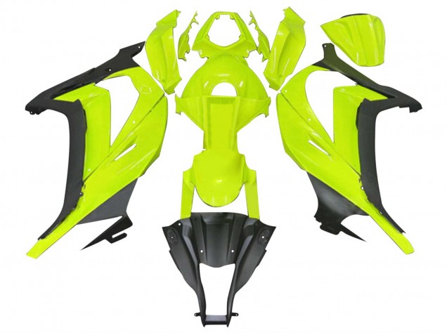 Kawasaki ZX10R Motorrad Verkleidung 2011-2015 - Fluoreszierendes Grun Matt Schwarz