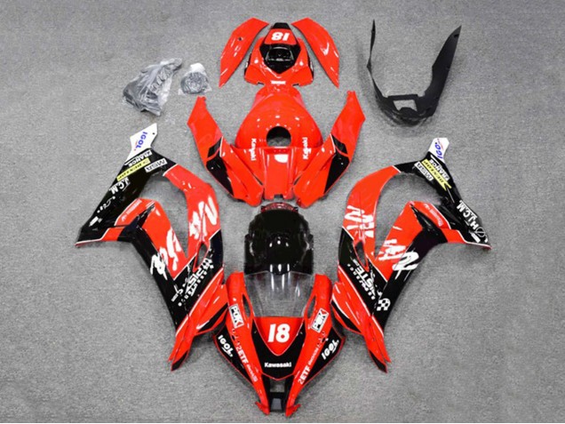 Kawasaki ZX10R Motorrad Verkleidung 2016-2020 - Rot Glanzendes Schwarz Weiss Monster 18