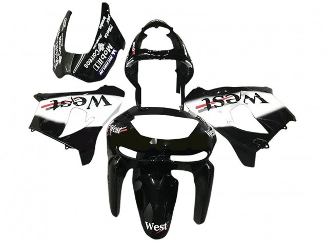 Kawasaki ZX6R Motorrad Verkleidung 1998-1999 - Glanzendes Schwarz Weiss West