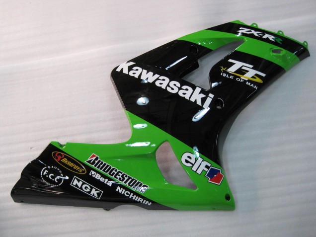 Kawasaki ZX6R Motorrad Verkleidung 2003-2004 - Grun Schwarz Elf Bridgestone