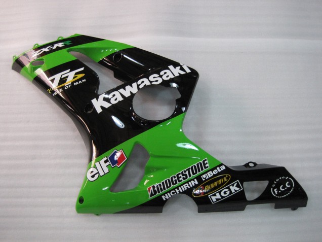 Kawasaki ZX6R Motorrad Verkleidung 2003-2004 - Grun Schwarz Elf Bridgestone