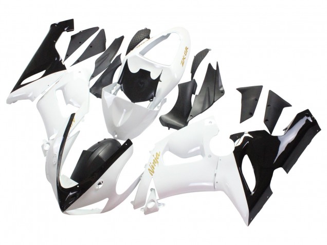 Kawasaki ZX6R Motorrad Verkleidung 2005-2006 - Weiss Schwarz Gold Ninja