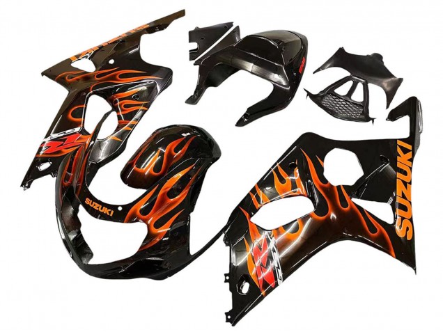 Suzuki GSXR1000 Motorrad Verkleidung 2000-2002 - Glanzendes Schwarz Orange Flamme