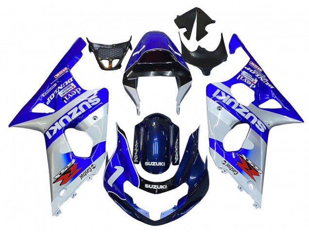 Suzuki GSXR1000 Motorrad Verkleidung 2000-2002 - Blau Weiss Silber Castrol Dunlop