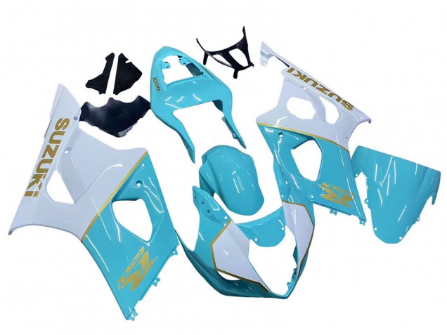 Suzuki GSXR 1000 Motorrad Verkleidung 2003-2004 - Weiss Hellblau Gold