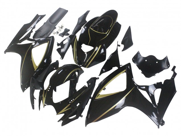 Suzuki GSXR 600 / GSXR 750 Motorrad Verkleidung 2006-2007 - Glanzendes Schwarz Gold Streifen