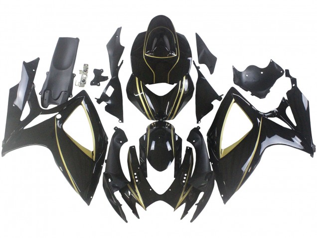 Suzuki GSXR 600 / GSXR 750 Motorrad Verkleidung 2006-2007 - Glanzendes Schwarz Gold Streifen