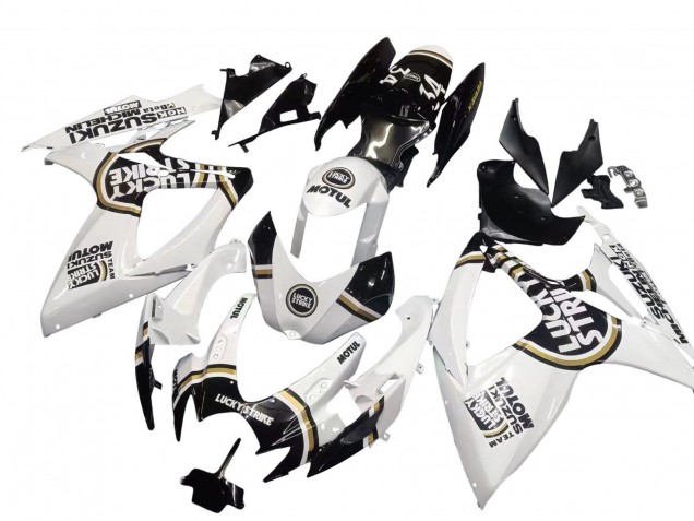 Suzuki GSXR 600 / GSXR 750 Motorrad Verkleidung 2006-2007 - Weiss Schwarz Lucky Strike Motul