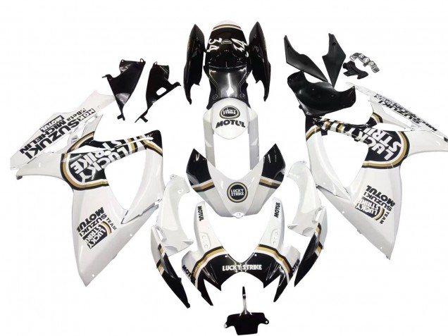 Suzuki GSXR 600 / GSXR 750 Motorrad Verkleidung 2006-2007 - Weiss Schwarz Lucky Strike Motul