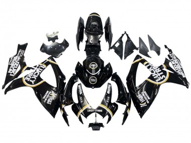 Suzuki GSXR 600 / GSXR 750 Motorrad Verkleidung 2006-2007 - Glanzendes Schwarz Weiss Motul Lucky Strike