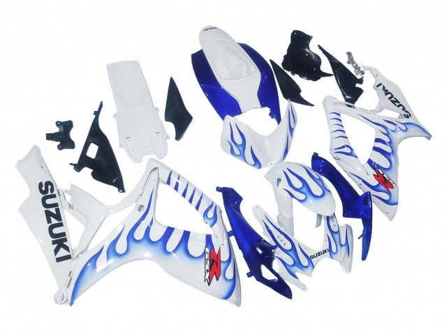 Suzuki GSXR 600 / GSXR 750 Motorrad Verkleidung 2006-2007 - Weiss Blau Flamme