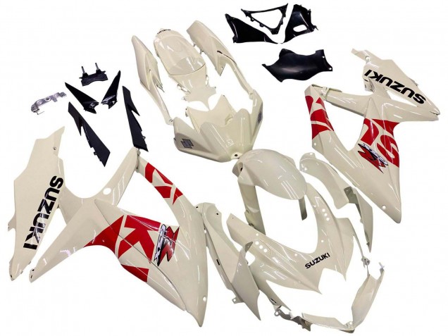 Suzuki GSXR 600 / GSXR 750 Motorrad Verkleidung 2008-2010 - Creme Weiss Rot Schwarz