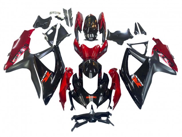 Suzuki GSXR 600 / GSXR 750 Motorrad Verkleidung 2008-2010 - Rot Glanzendes Schwarz