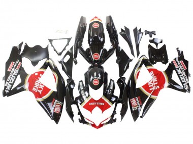 Suzuki GSXR 600 / GSXR 750 Motorrad Verkleidung 2008-2010 - Glanzendes Schwarz Rot Weiss Motul Lucky Strike