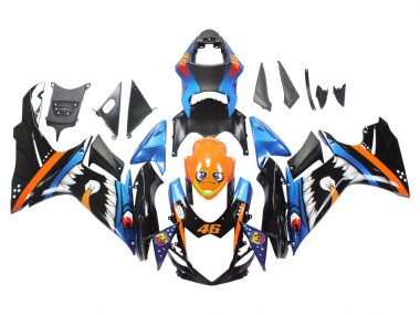 Suzuki GSXR 600 / GSXR 750 Motorrad Verkleidung 2011-2024 - Hellblau Orange Schwarz Weiss Hai 46