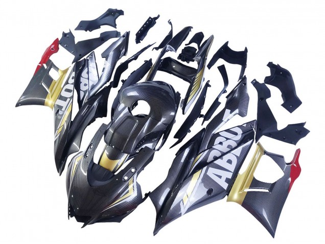 Yamaha YZF R3/R25 Motorrad Verkleidung 2022-2024 - Schwarzer Carbonfaser Stil Goldrot ABBOT