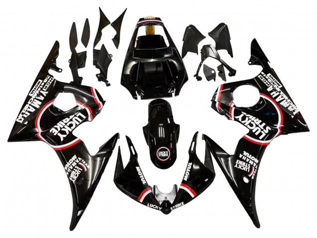 Yamaha YZF R6S Motorrad Verkleidung 2006-2009 - Glanzendes Schwarz Rot Weiss Lucky Strike Motul
