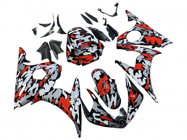 Yamaha YZF R6S Motorrad Verkleidung 2006-2009 - Schwarz Rot Grau Camouflage