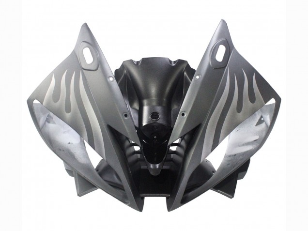 Yamaha YZF 600 R6 Motorrad Verkleidung 2006-2007 - Matt Schwarz Silber Flamme